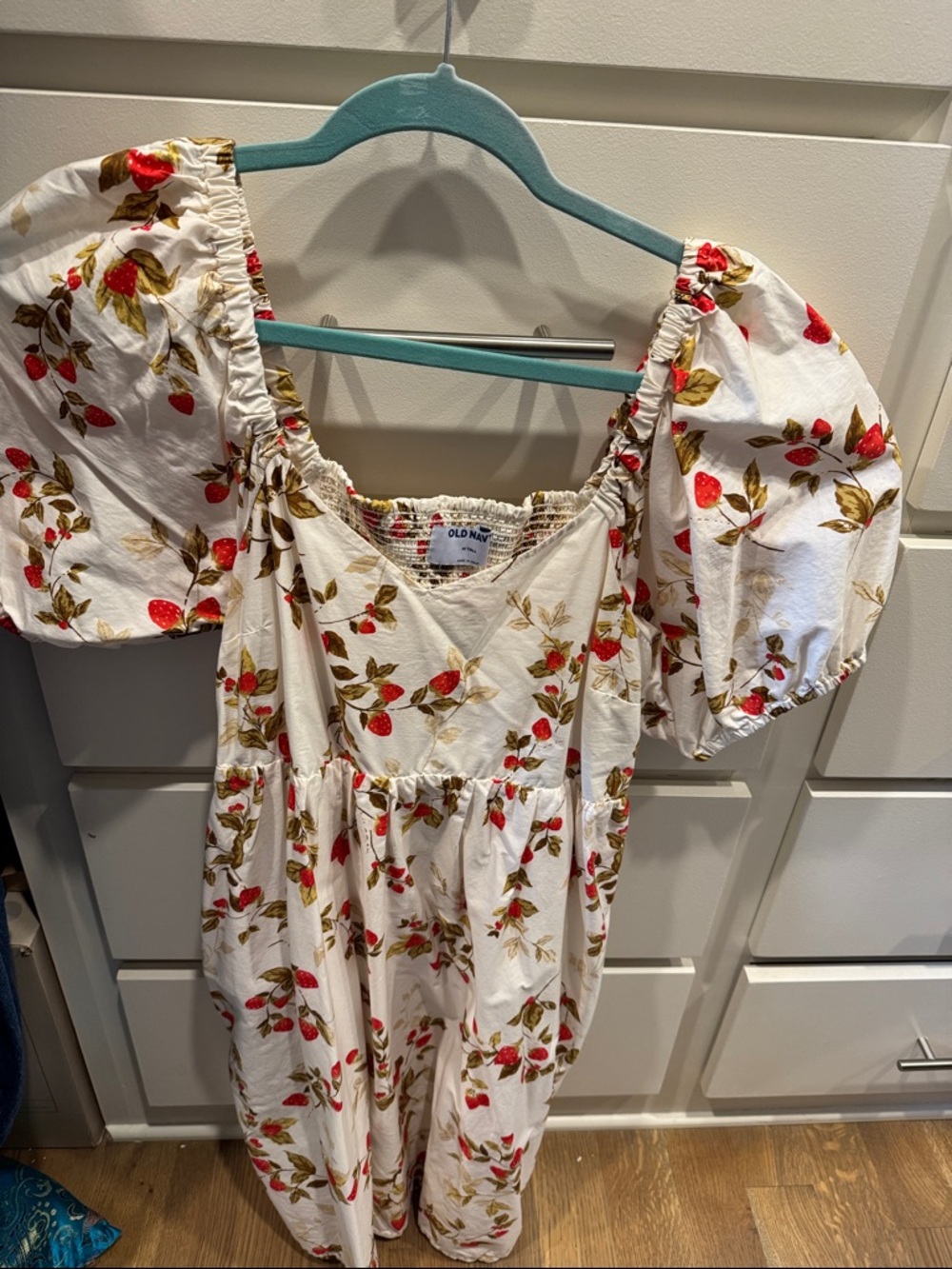 Old Navy White Strawberry Floral Sundress with Smocked Back